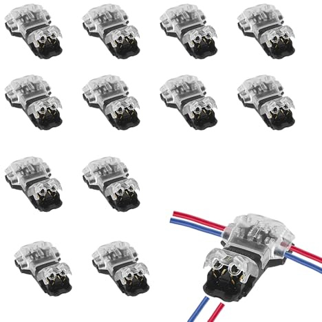 12 conectores de cable de 2 pines de 3 vías, conectores de grifo en T de bajo voltaje para 18-22 AWG, conector eléctrico sin soldadura, conector de terminales de empalme rápido para vehículos de tira
