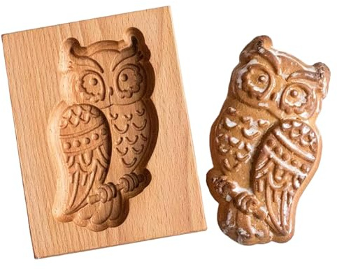 Hölzerne Keksformen, 3D-süße Eulen-Prägung, Keksstempel, Form für Weihnachten, Küche, DIY, Keks-Backwerkzeuge.Drücken Sie Stempel