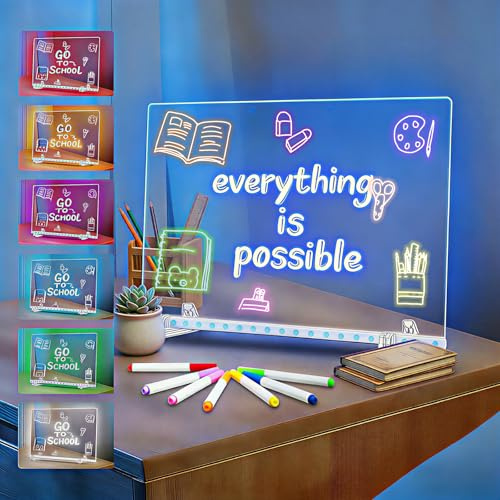 Lumiboard Led Drawing Board, Light Up Acrylic Dry Erase Board Cosmody with 4 Modes, Include Hanging Chain, Led Drawing Board for Kids with Stand,7 Color Markers, Spray Bottle,Fun Gift Idea