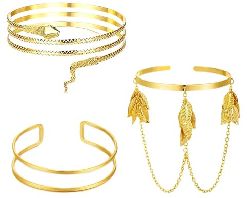 ZALAOR 3 Pieces Gold Arm Cuff Set – Adjustable Upper Arm Bracelets for Women – Boho Style Floral and Spiral Designs – Elegant Arm Jewelry for Daily Wear and Special Occasions