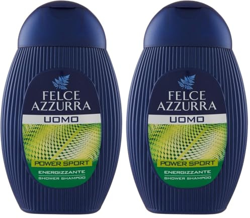 Felce Azzurra - Docciaschiuma e Shampoo Uomo Power Sport Energizzante, Shampo e Doccia Schiuma 2 in 1 Fresco e Profumato, Gel Detergente Corpo e Capelli, Gel Doccia Limone, Salvia e Mandarino, 250 ml