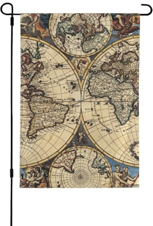 Carte antique du monde - Drapeau de jardin d'automne double face - Décoration saisonnière durable pour décoration de porche