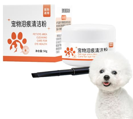 Éliminateur De Taches De Larmes Pour Chiens, 50g Kit Anti-Taches De Larmes Pour Chiens & Chats Avec Pinceau, Poudre Nettoyant Avec Brosse Pour Les Taches De Larme, Nettoyant Yeux Des Animaux