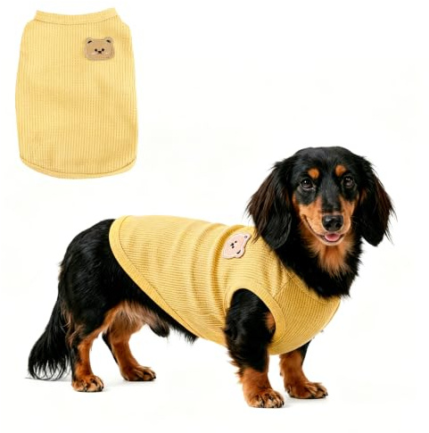 COOHAMS Hundekleidung für Kleine Hunde, Hunde T‑Shirt für Welpe | Waffelstrick‑Hundehemd für kleine Hunde, T‑Shirt für Dackel, komfortabel für Sommer & Winter(Gelb,2XL)