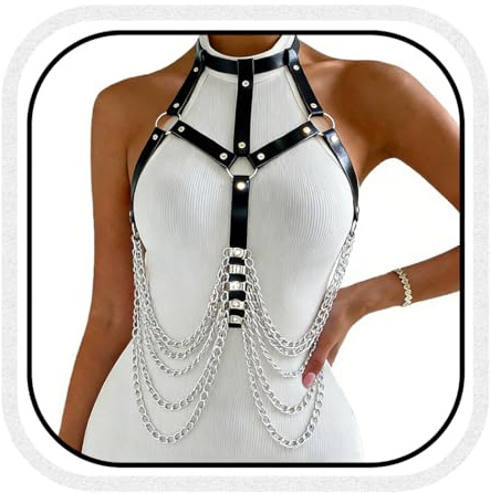 BRISHOW Punk Cuir Chaîne de corps Fashion Harness Chaînes de poitrine Rave Accessoires pour Femmes