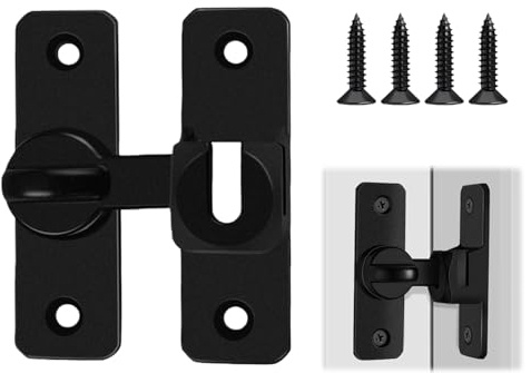 Black Aluminum Alloy Door Lock, 90/180 Degree Universal Door Latch Flip Lock with Screws for Bathroom, Bedroom, Cabinet, Shed, Patio Doors Locks and Gate Security
