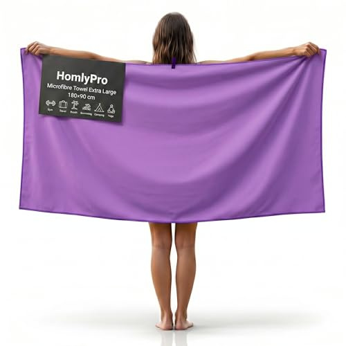 HomlyPro Microfibre Towel Extra Large 180x90cm - Quick Dry, Lightweight, Super Soft, Compact Bath Towel for Gym, Travel, Beach, Swimming, Camping, Hiking & Yoga (Purple)