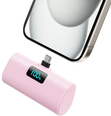 Power Bank 6000mAh, Ultra-piccolo&Ultra-compatto Caricatore Portatile USB C PD Ingressi&Uscite Mini Powrbank Batteria Esterna per iPhone 17/16/15 Android Samsung Galaxy Note Huawei iPad Pro/Air-Rosa