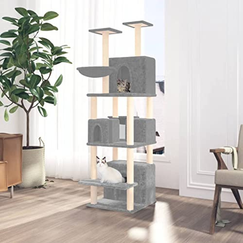 Rascador para gatos de 180 cm con columnas rascadoras de sisal y felpa, árbol trepador con 4 casas, hamacas y plataformas, torre de gato interior para jugar, dormir, escalada, cueva y protección de