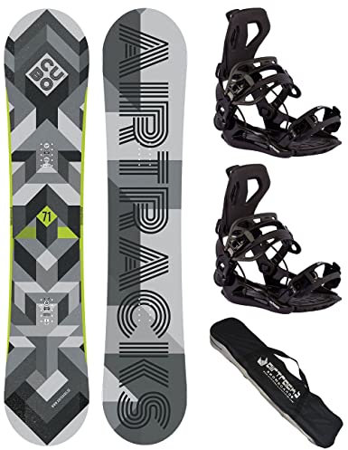 Airtracks Herren Snowboard Set Freeride Freestyle - Cubo Camber Snowboard Extra Wide 161 - Softbindung Master L - SB Bag