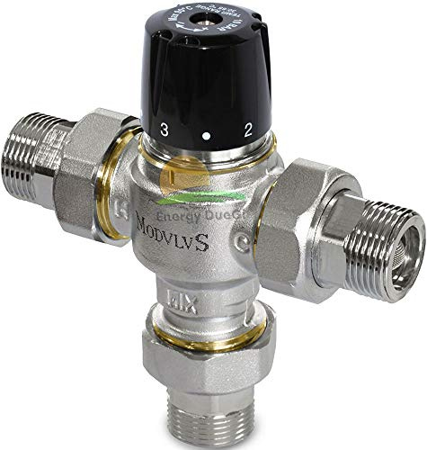 Valvola miscelatrice termostatica sanitaria con funzione antiscottatura con bocchettoni (1, 3/4 Kvs 2,4)