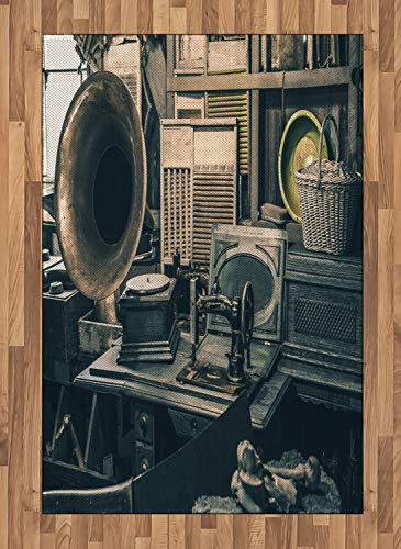ABAKUHAUS Antiquität Teppich, Altes Speicher-Grammophon, Deko-Teppich Digitaldruck, Färben mit langfristigen Halt, 120 x 180 cm, Sepia