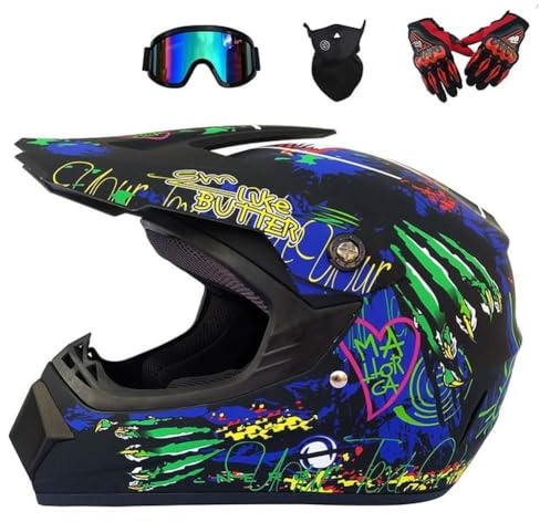 Luckystar4you Full Face Motocross Helm Motorrad Off Road Helm Cross Country Motorradhelm Four Seasons Road Racing Sporthelm Set Mit Brillenmaske Und Handschuhen