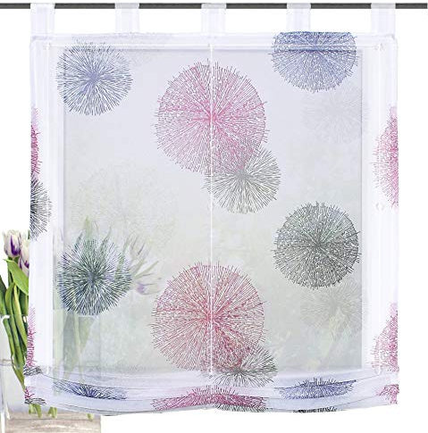1 Stück Raffrollo mit Feuerwerk Muster Floral Design Raffgardine Voile Transparent Vorhang (BxH 120x140cm, Violett)