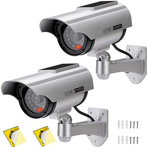 Fake Dummy Imitation CCTV Security Camera, AlfaView Fake Solar Powered Surveillance Camera with Flashing LED Light Bullet Shape, Dummy CCTV Camera Outdoor Indoor Use for Homes & Business