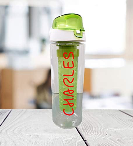Personalised Water Bottle 650ml With Fruit Infuser 100% BPA-Free island Perfect For Outdoor, Hiking, Camping, Gym, Kids, School Any Occassion Island (Green)