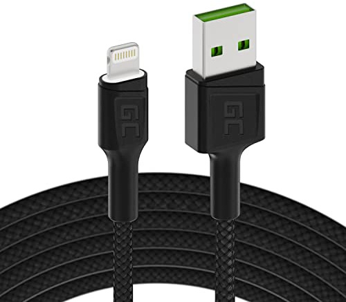Kabel USB-A - Lightning 1.2m mit LED-Beleuchtung Ladekabel Schwarz Green Cell Schnellladekabel für Apple iPhone 14 13 12 11 SE Pro Max X XR XS Max 8 7 Plus 6 6S 5 5C 5S Plus | iPad Air/Pro/Mini | iPod