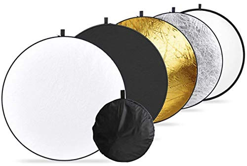 Ruberg 5in1 Falt-Reflektor Tragbarer 60cm runder Licht-Reflektor in weiß Gold Silber Weiß Schwarz und transparent für Studio,Foto Diffusor
