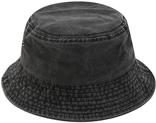Yixda Vintage Cotton Fischerhut Sonnenhut Washed Retro Outdoor Bucket Hat (Schwarz)