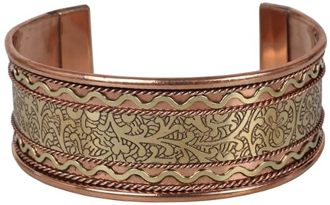 Touchstone Bracelet en cuivre de style tibétain. Forgé à la main avec du cuivre pur solide et de haut calibre. Beau design en relief.