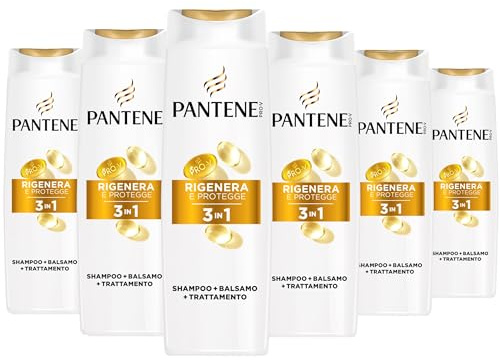 Pantene Pro-V Rigenera E Protegge Shampoo, Balsamo e Trattamento 3 in 1 6x300ml per Capelli Deboli, Secchi e Danneggiati, con Sostanze Nutrienti per Riparare i Danni, Senza Olio Minerale