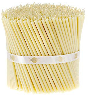 Danilovo 500 Stück Weiß Bienenwachs Kerzen - Orthodoxe Kerzen für Gebet, Rituals, Tischdeko Hochzeit - Ungiftig, Ruß - Tropffrei, Lang, Nachhaltige Produkte, N140, Höhe: 15 cm, Ø 5 mm
