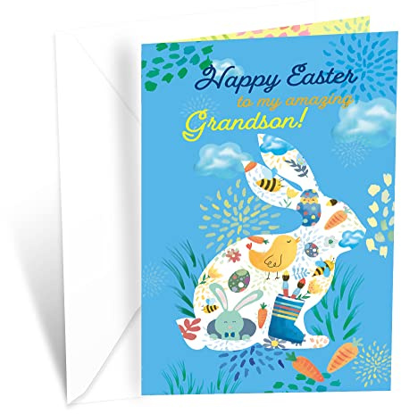 Prime Greetings Grandson Easter Card, Made in America, Eco-Friendly, Thick Card Stock with Premium Envelope 5in x 7.75in, Packaged in Protective Mailer