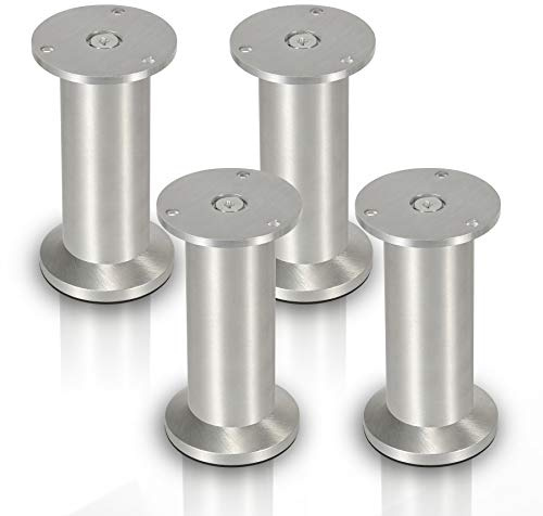 Lospitch 4er Set Aluminium Möbelfüße Höhe 180mm, belastbar bis 250 Kg, Runde Schrankfüße Tischfuß Sofafuß Möbelbeine, für Möbel, Küchenschränke, Höhenverstellbar 15mm