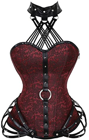 VEMOW Corset Ballet Clasico Brocado Corsé Tallas Grandes para Mujer, Sexy Traje de Baño de Floral Bikini Set Corsés Corset Bustiers Vintage Steampunk Brocado Corpiño de Encaje Lencería(G Rojo,M)