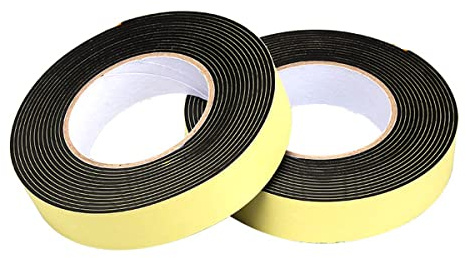 Unifizz Lot de 2 rouleaux de ruban adhésif simple face en mousse - 6 mm d'épaisseur - 5 m de long - 25 mm de large - Pour isolation de fenêtre et de porte - Noir