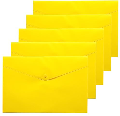 eco-eco A4+ 50% recycelte transparente Druckknopf-Dokumententasche aus Kunststoff (5 Stück), gelb, eco035YELLOW