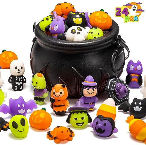 JOYIN Halloween-Kessel Mit 24 Stück Mochi-Quetschspielzeug für Partygeschenke, Squishies, Neuheitsspielzeug, Stressabbau-Quetschspielzeug