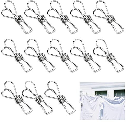 REFORUNG 100 Stück Wäscheklammern Klammern Edelstahl Edelstahlklammer 5cm Edelstahlwäscheklammern Silber Wäscheleine Klammern Handtuchklammern Edelstahl Rostfreie Wäscheclips für Socken Kleidung