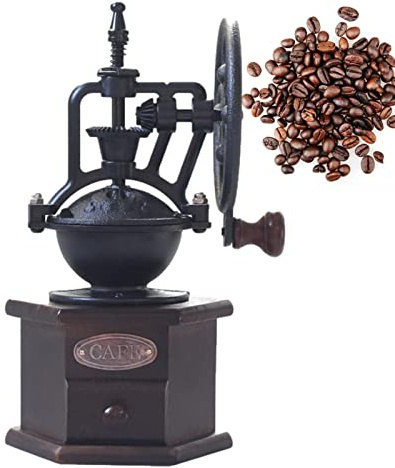 JINGAN Molinillo de café manual, molino de café de madera, molino de estilo vintage antiguo con ajustador poligonal para especias, nueces, hierbas para mejorar el sabor, la acidez y el acabado.