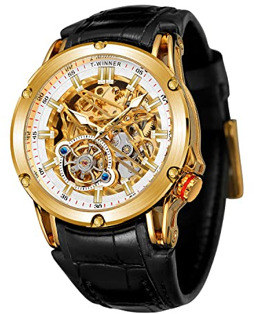 FORSINING Wasserdichte automatische Herrenuhr mit großem Zifferblatt, leistungsstark, exotische Tourbillion-Skelett-Uhr