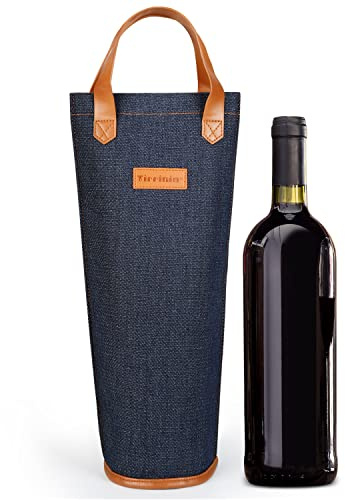 Kato Tirrinia enkel vin gåva tygpåse, isolerad vadderad termisk vinflaska bär kylare bärare för resor, picknick, stor gåva för vinälskare, mörkblå