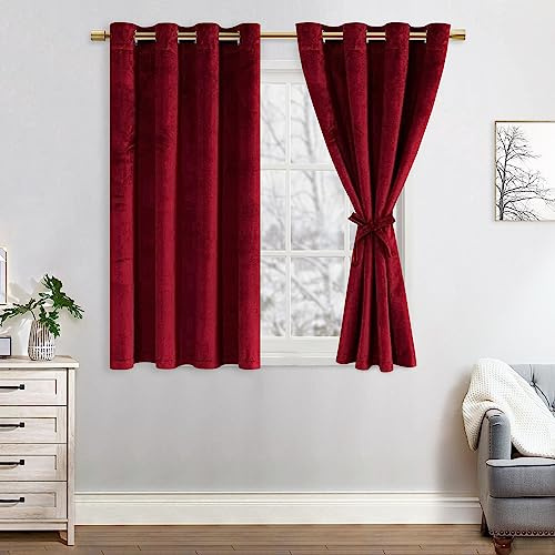 JIUZHEN Samt Vorhang Wohnzimmer Samtvorhang Gardinen Verdunklungsvorhänge | mit Ösen 2er Set Vorhänge Schlafzimmer Kälteschutz Velvet Schalldämmend Curtains, Rot ,H145 x B140 cm