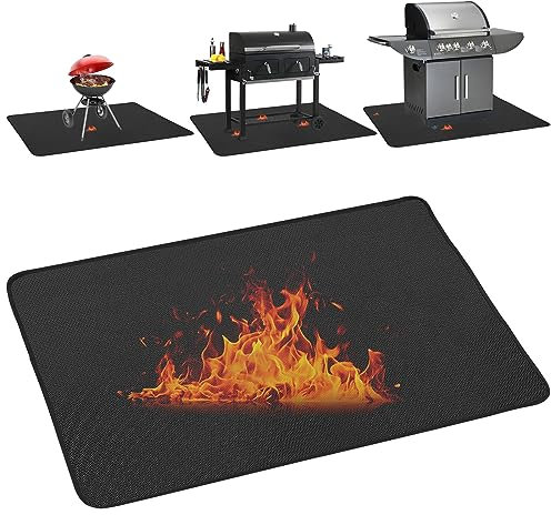 BEZORR Feuerfeste Unterlage, Grillunterlage aus-Glasfaser 36x48inch, Hitzebeständige Wasserbeständige Grillmatte, Outdoor BBQ Matte für BBQ Grills, Kamin, Boden, Rasen und Camping