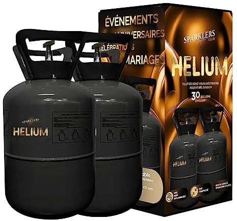 Helio, 2 botellas grandes de gas de helio, para 60 globos – caramelo desechable 0,40 m3, ideal para fiestas, cumpleaños, bodas y fiestas. – Haz flotar tus globos con SPARKLERS CLUB®