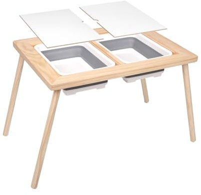 TOYMIS Kindertisch, Indoor Kindertisch mit 2 Klappbaren Becken Kindertisch aus Holz Zuverlässiger Kindertisch für Geburtstag Weihnachten Erntedankfest