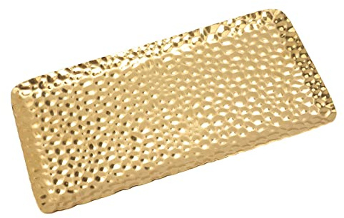 Edelstahl Serviertablett, 3,7 x 7,7 Zoll Rechteckig Schmuck Tablett Deko Badezimmer Tablett für Kosmetik Süßigkeiten Snack Kaffee Butter Schlüssel Kerzen(Gold)