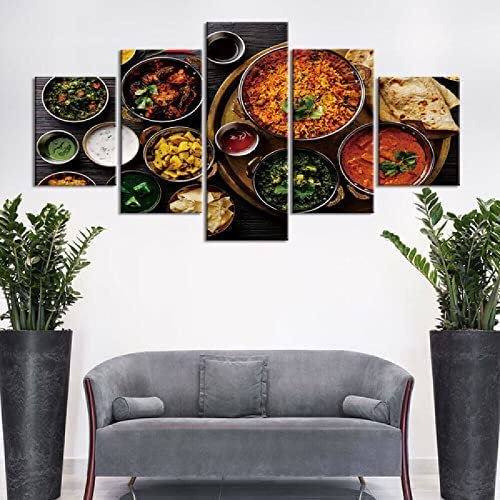 Print Canvas Painting 5 Panel Grain Spice Spoon Chili Wall Art Modular Pictures For Living Room Hotel Restaurant Office Home Decor Poster Wall Art Mural Xl/With Frame 150 X 100 Cm - 5 Pieces Of Wal