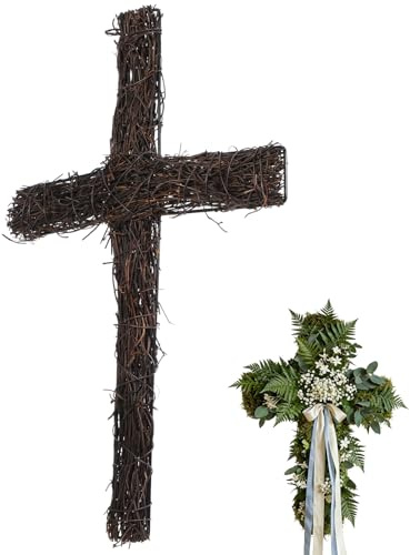 Ciieeo Easter Rattan Cross Wreath : Cross Shaped Wreath Frame Natural Grapevine Rings Rustic Diy Wall Door Hanging Form for Easter Party Decorations