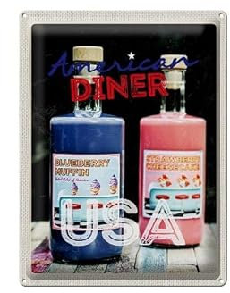 Plaque en tôle 40 x 30 cm American Diner USA Motif Restaurant Blueberry Muffins - DekoNo7