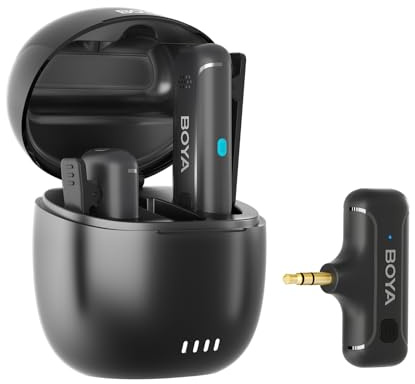 BOYA BY-WM3T-M2 Microphone cravate sans fil, double canal, autonomie de la batterie jusqu'à 30 heures, interface 3,5 mm compatible avec les smartphones TRS, convient pour Vlog YouTube