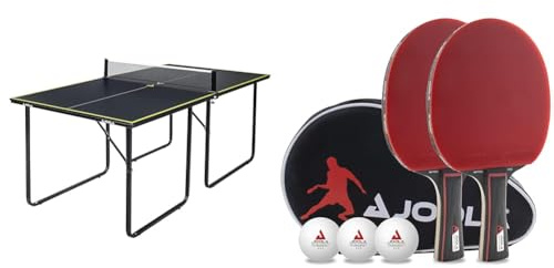 JOOLA Tischtennisplatte Midsize, mittelgroße inklusive Netz & Tischtennis Set Duo PRO 2 Tischtennisschläger + 3 Tischtennisbälle + Tischtennishülle, rot/schwarz, 6-teilig