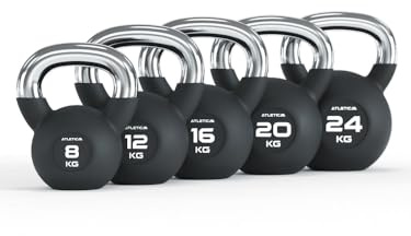 ATLETICA Kettlebell Set, 8, 12, 16, 20, 24kg, Gummierte Kugelhantel | Chromgriff, Hochwertige Stahllegierung, Studioqualität, Funktionelles Ganzkörpertraining