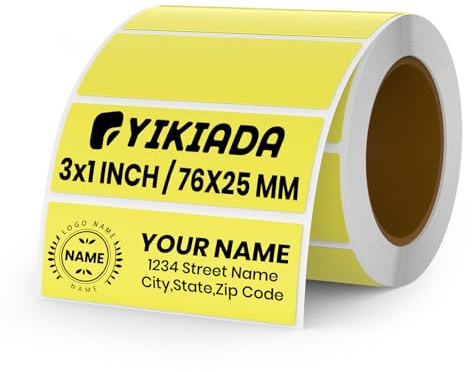 YIKIADA Etichette Termiche Autoadesive 25 X 76 mm Gialli Adesivi Colori Rimovibili Stampabili Impermeabili per Logo Codice a Barre QR inventario 500 pezzi per Rotolo