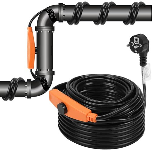 Fiqops Câble chauffant antigel de 2 m avec thermostat 32 W 230 V IP68, câble antigel avec interrupteur automatique, bande chauffante pour conduites d'eau dans la maison, la piscine, l'étang, 1 paquet