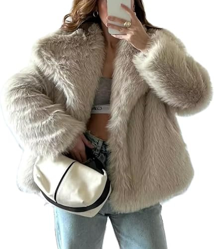 Goolecrimp Damen Pelzmantel Lose Langarm Knopf Weich Bequem Gepolstert Warm Wintermantel Mode Lässig Elegant Business Büro Mantel (Beige,M)